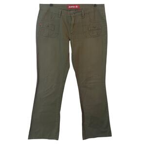 Zana Di Womens Cargo Pants Size 9 Olive Green Flare Utility Pockets 100% Cotton
